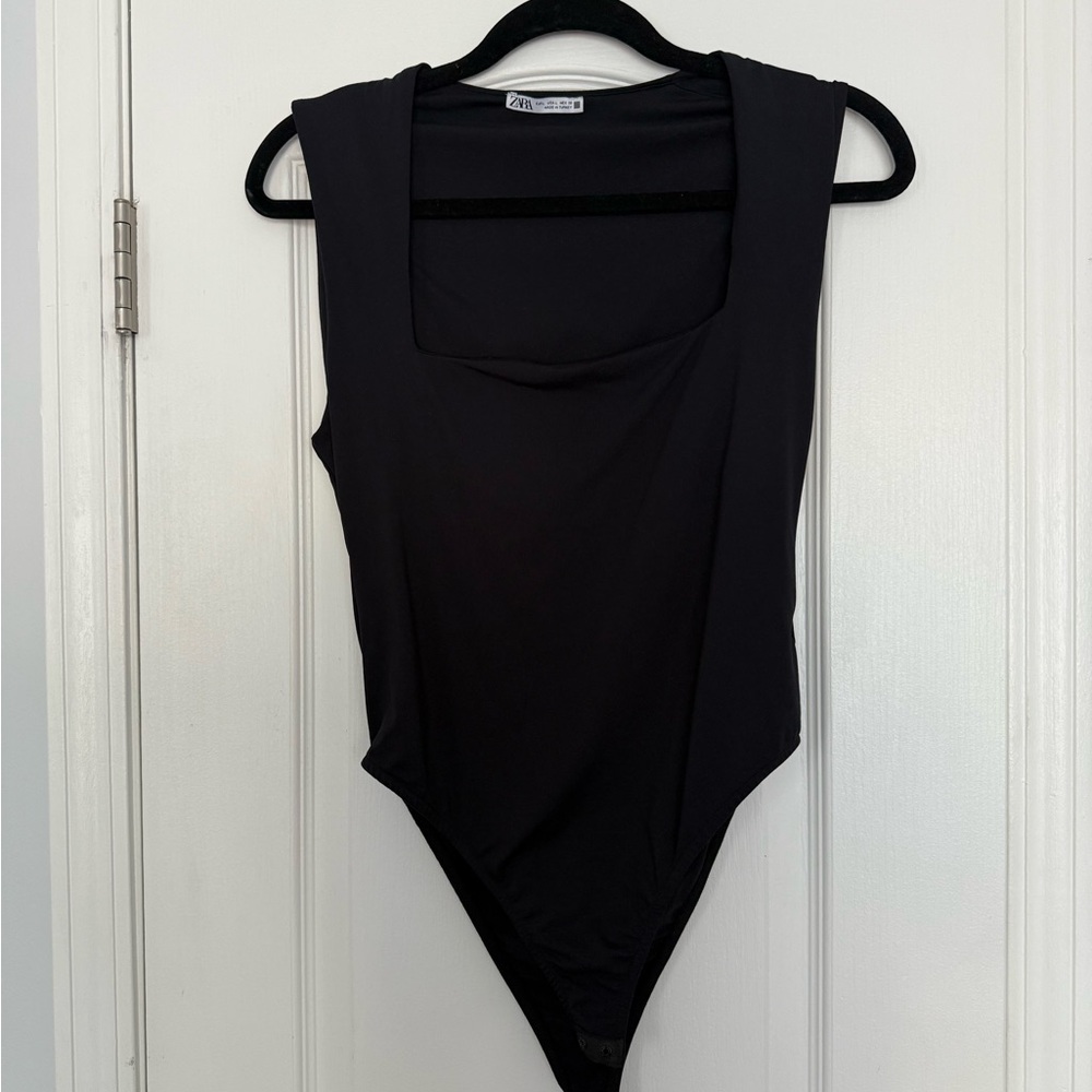 Zara Elegant Black square neck Bodysuit L